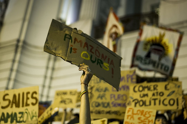 Una manifestazione contro la deforestazione dell'Amazzonia in Brasile