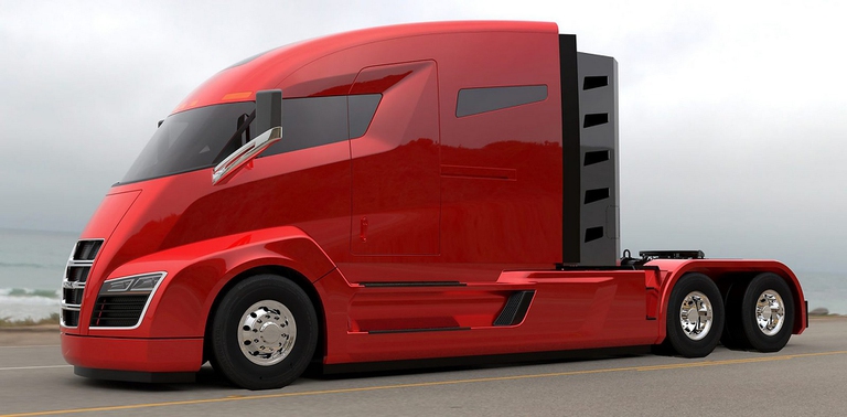 Il prototipo a idrogeno Nikola One. Secondi indiscrezioni, il design del camion elettrico Tesla potrebbe ispirarsi a questo veicolo concept