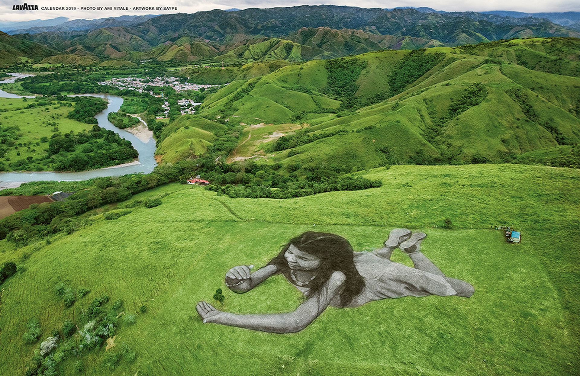 Gennaio, calendario Lavazza 2019 - Take Care for Future, di Saype, in Huila, Colombia
