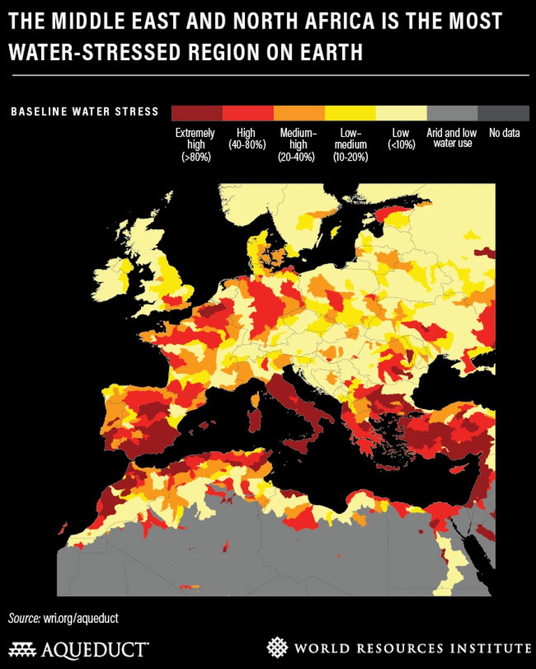 Mappa dei paesi ad elevatissimo stress idrico World Resources Institute acqua