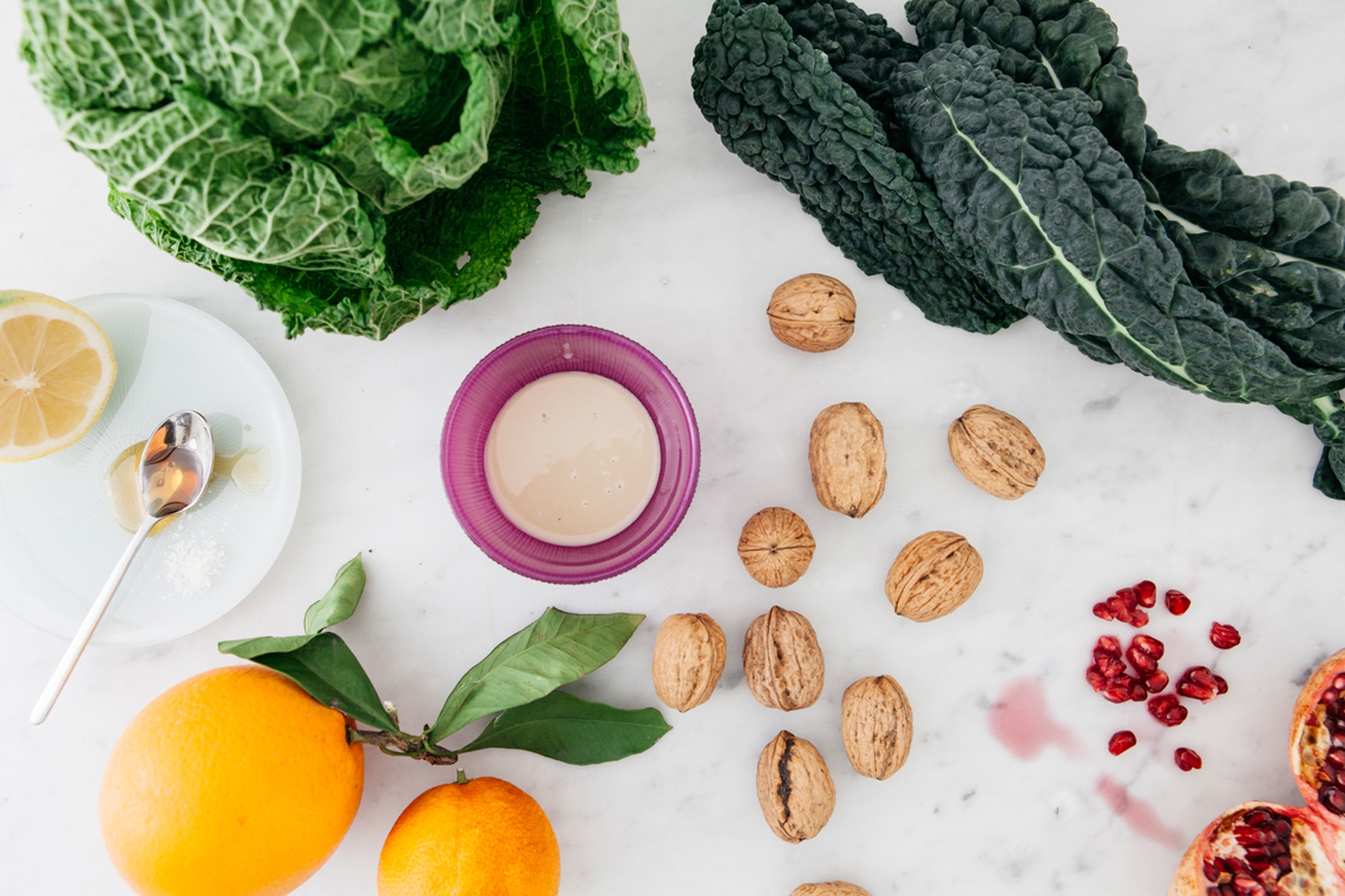 Savoy and black cabbage salad with oranges and walnuts