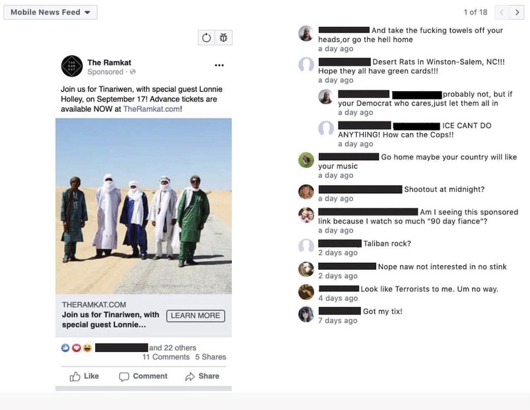 Alcuni dei commenti razzisti rivolti ai Tinariwen.