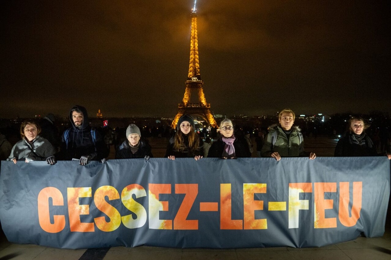 Una manifestazione per il cessate il fuoco a Parigi