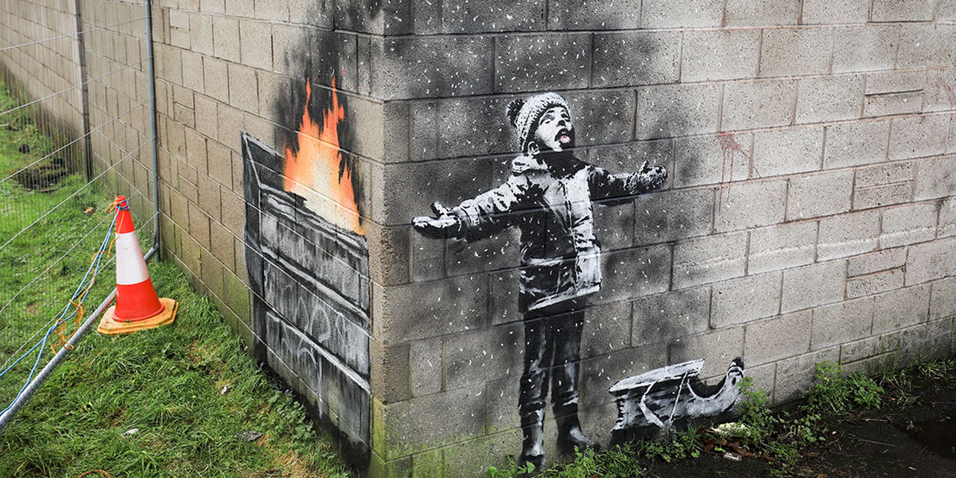 Season's greetings, the Banksy mural in Port Talbot transforms