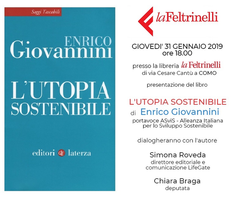 Utopia sostenibile Enrico Giovannini presentazione libro alla Feltrinelli di Como