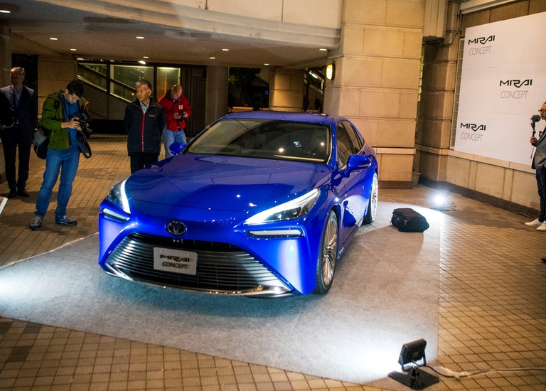 A Tokyo abbiamo potuto vedere in anteprima Mirai Concept. L'arrivo della seconda generazione dell'auto a idrogeno di Toyota è fissato per l'anno prossimo, su alcuni mercati. ©Toyota