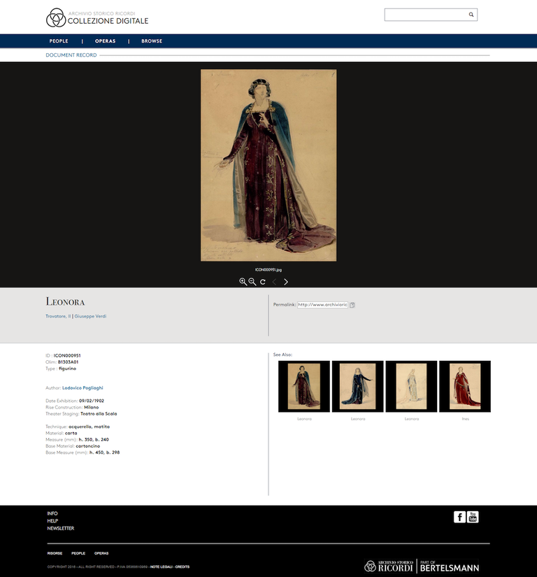 Uno screenshot della nuova piattaforma online di archivio storico Ricordi.