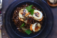 Lenticchie e capesante con olio al tartufo
