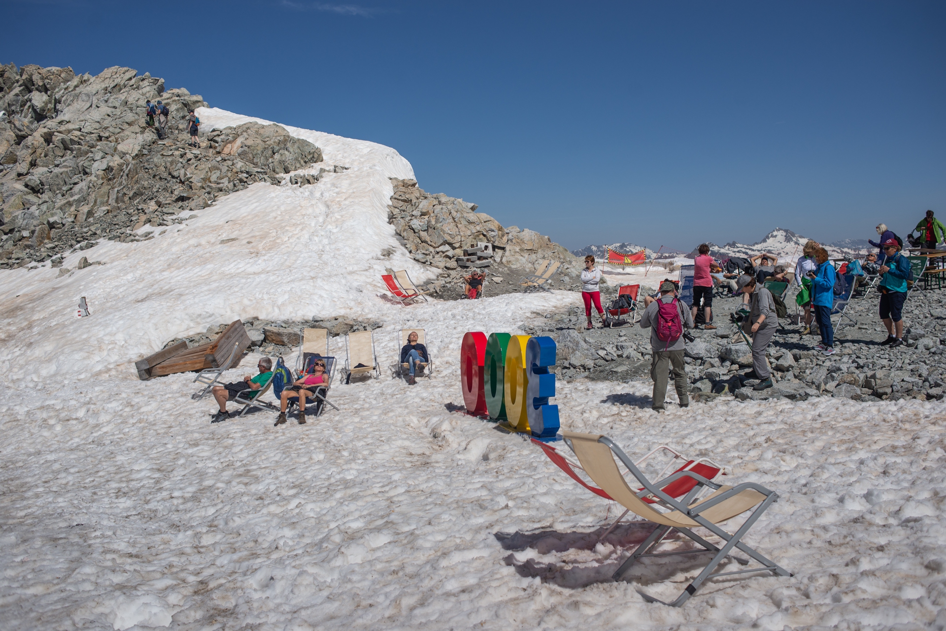 A Cima Presena, 3068m, nel complesso del Ghiacciaio dell'Adamello.