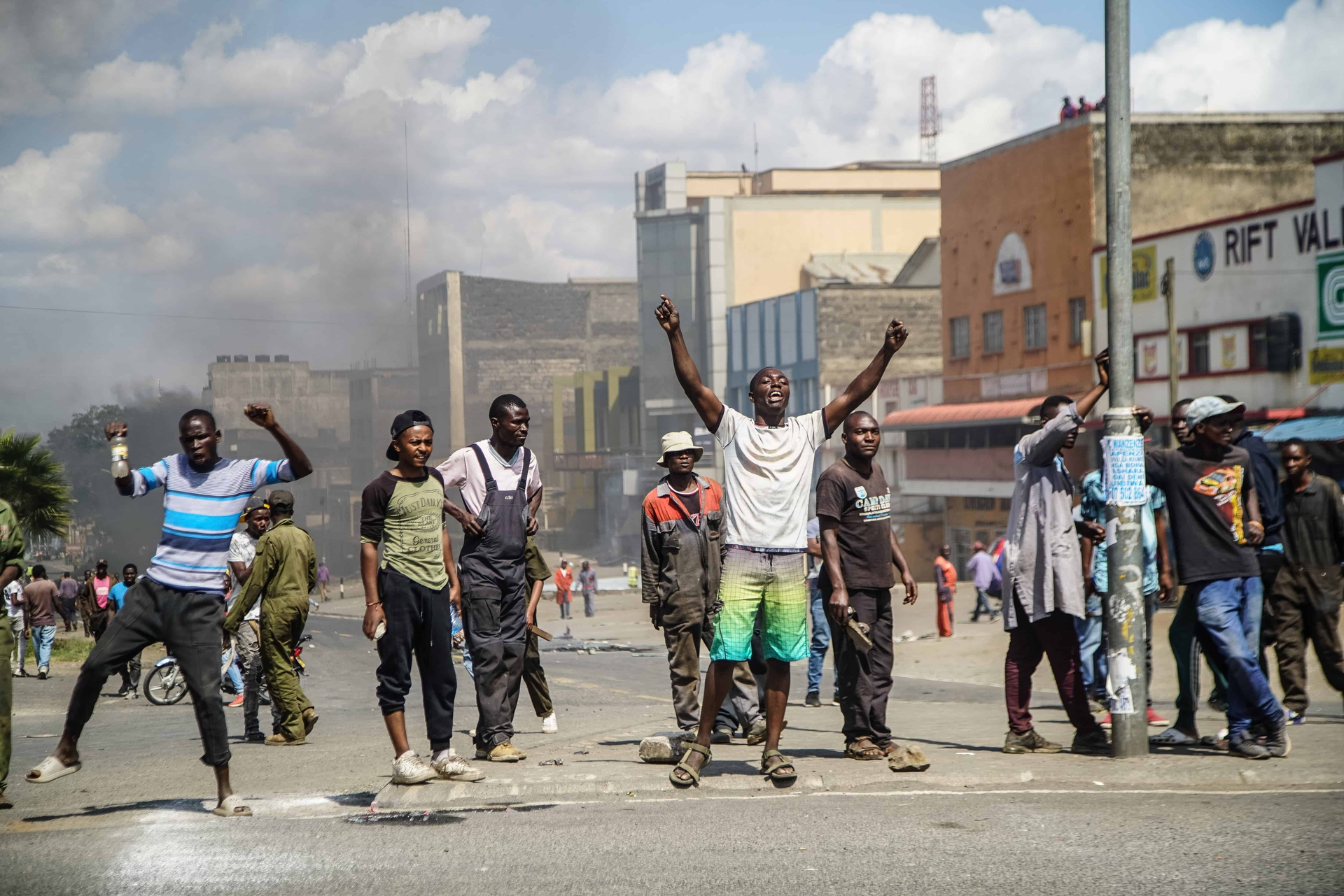 Protesters react during a countrywide protest against the
