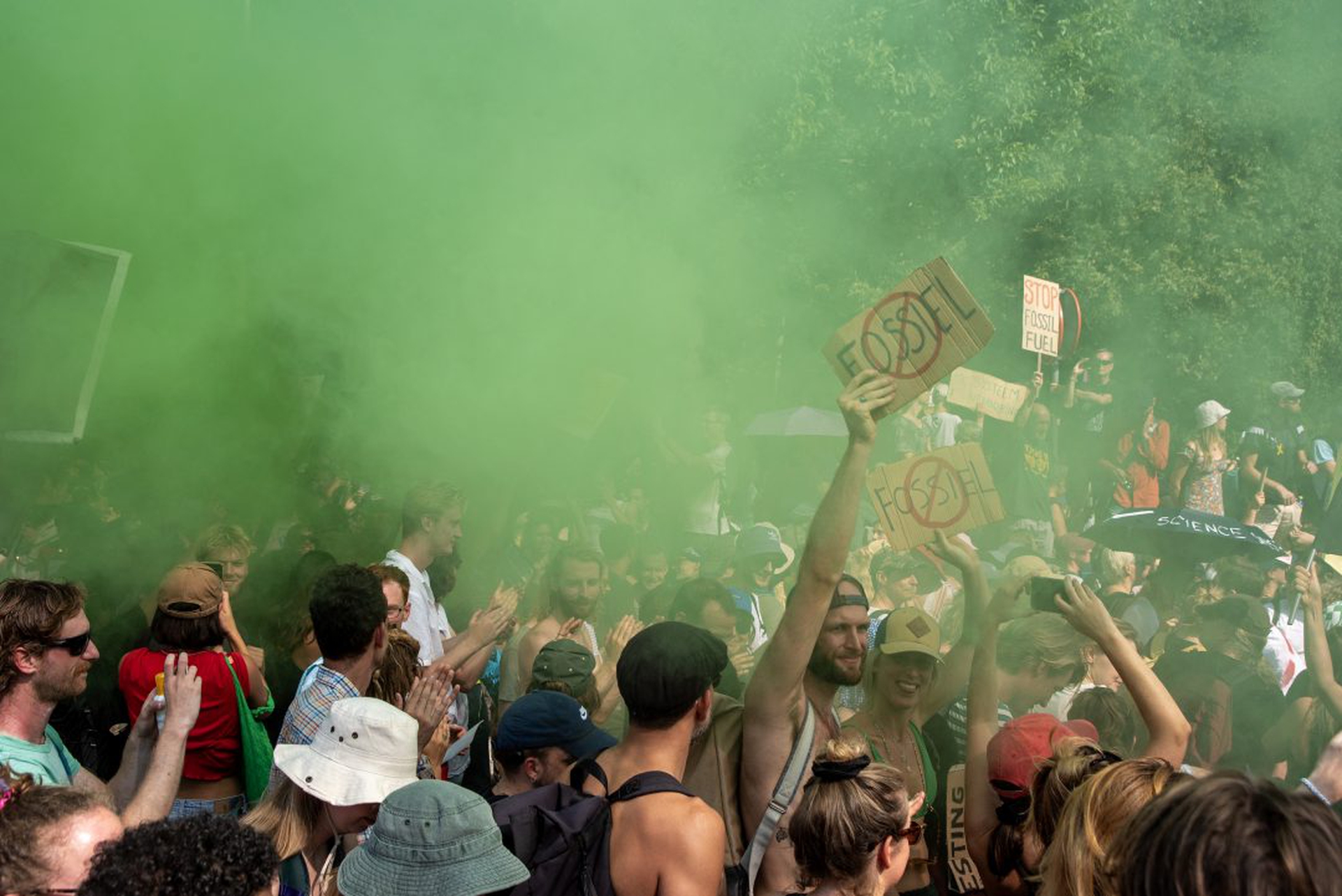 The protesters use smoke grenade during the demonstration