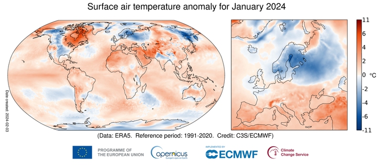gennaio temperatura media globale copernicus