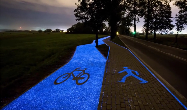 cycling lane glows blue