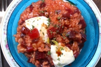 Risotto alle barbabietole, con stracchino, zenzero e aceto balsamico