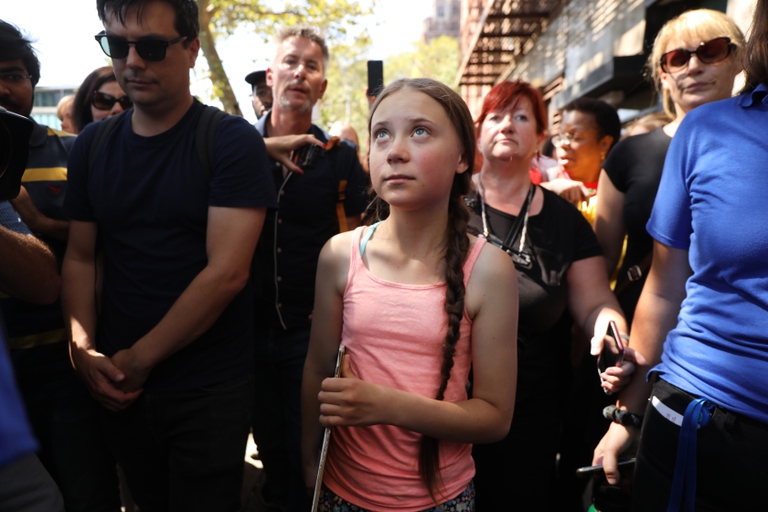 Greta Thunberg davanti alla sede delle Nazioni Unite, 30 agosto 2019 © Spencer Platt/Getty Images