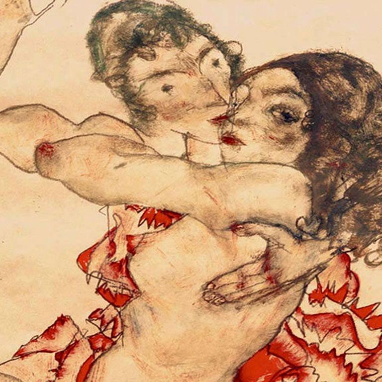 Egon Schiele, L’abbraccio di due ragazze, 1915