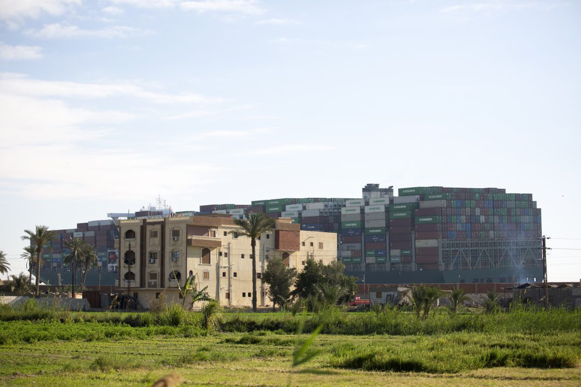 Work Continues To Free Container Ship Stuck In Suez Canal