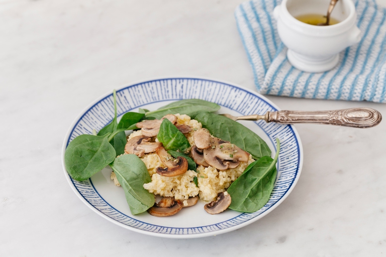 miglio con funghi e spinaci