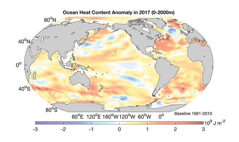 oceani 2017 anno più caldo