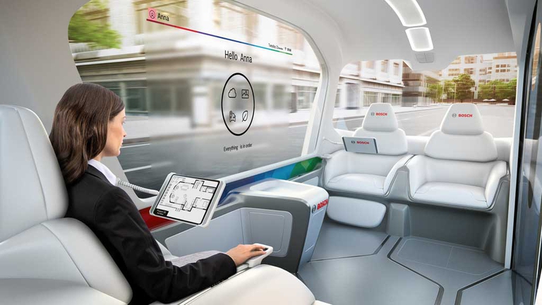 Il veicolo proposto da Bosch è pensato per il servizio shuttle senza conducente, una soluzione destinata ad avere ampio impiego nelle città del futuro. ©Bosch