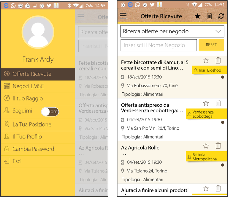 Last Minute - Sotto Casa. La schermata della App per Smartphone