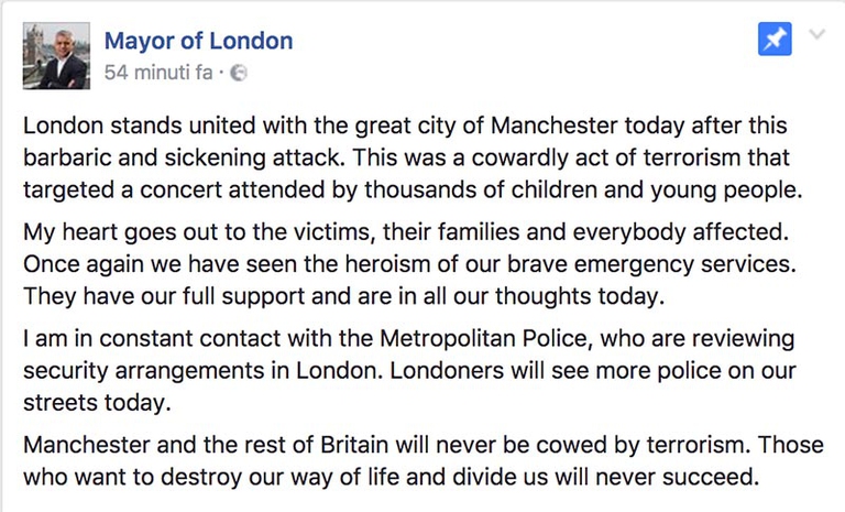 Sindaco di Londra Facebook