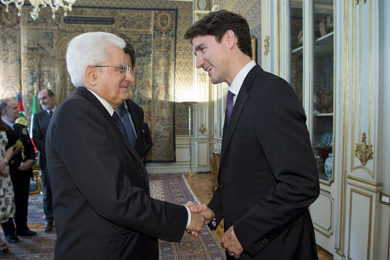 Il presidente della Repubblica Sergio Mattarella e il primo ministro canadese Justin Trudeau / Quirinale