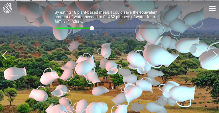 Schema del consumo di acqua per 18 pasti a base di carne e derivati animali.