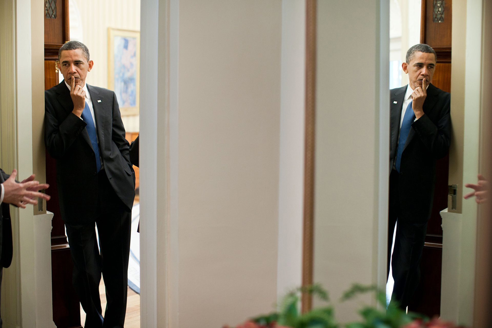 Obama's reflection in a mirror