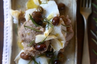Polenta di grano saraceno, baccalà, olive e rosmarino