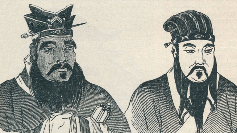 Confucio ed il discepolo Mencio in una stampa cinese del 1907 (Foto di The Print Collector/Getty Images)