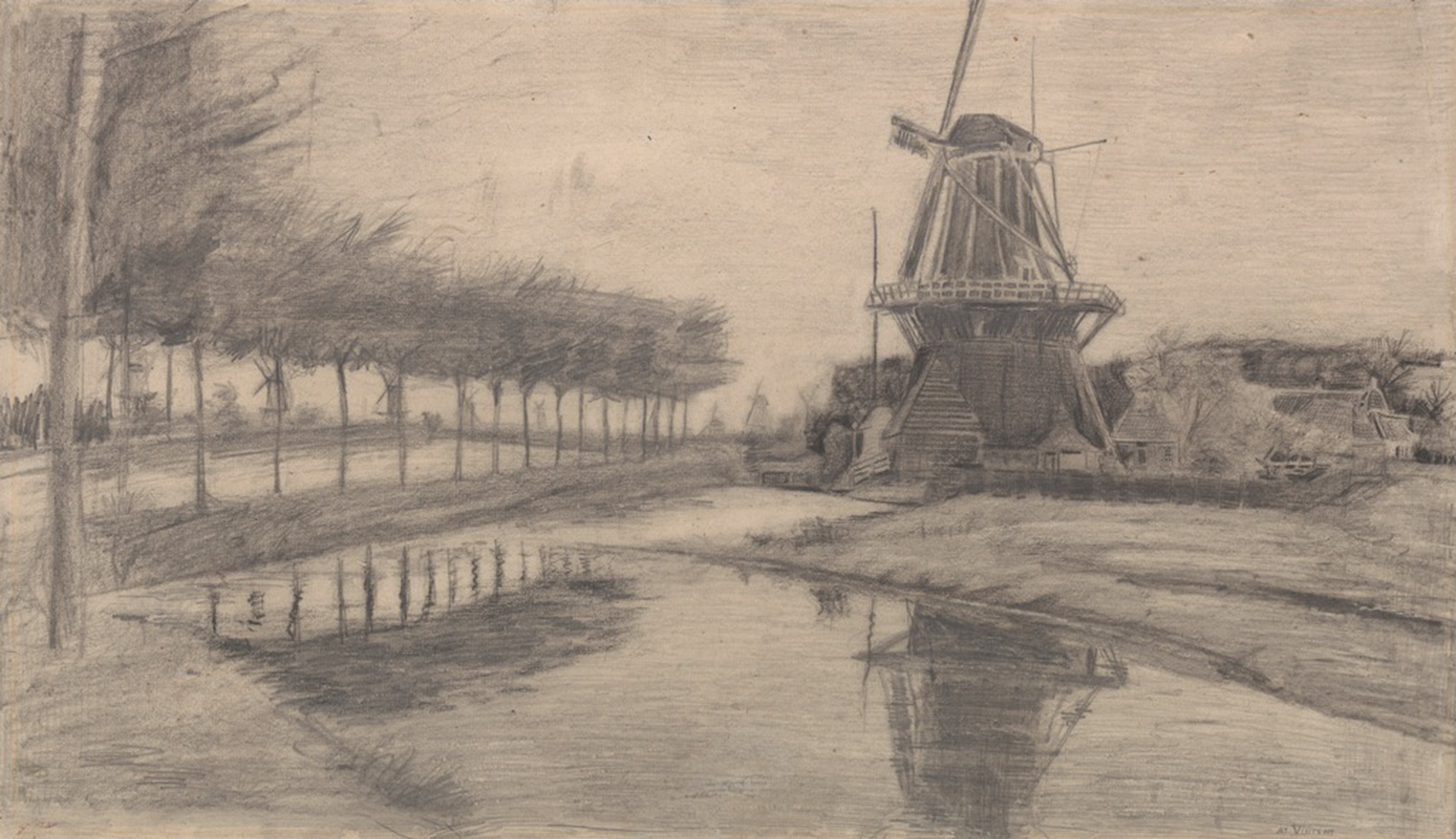 Vincent Van Gogh. Windmills on a canal, agosto-settembre 1881