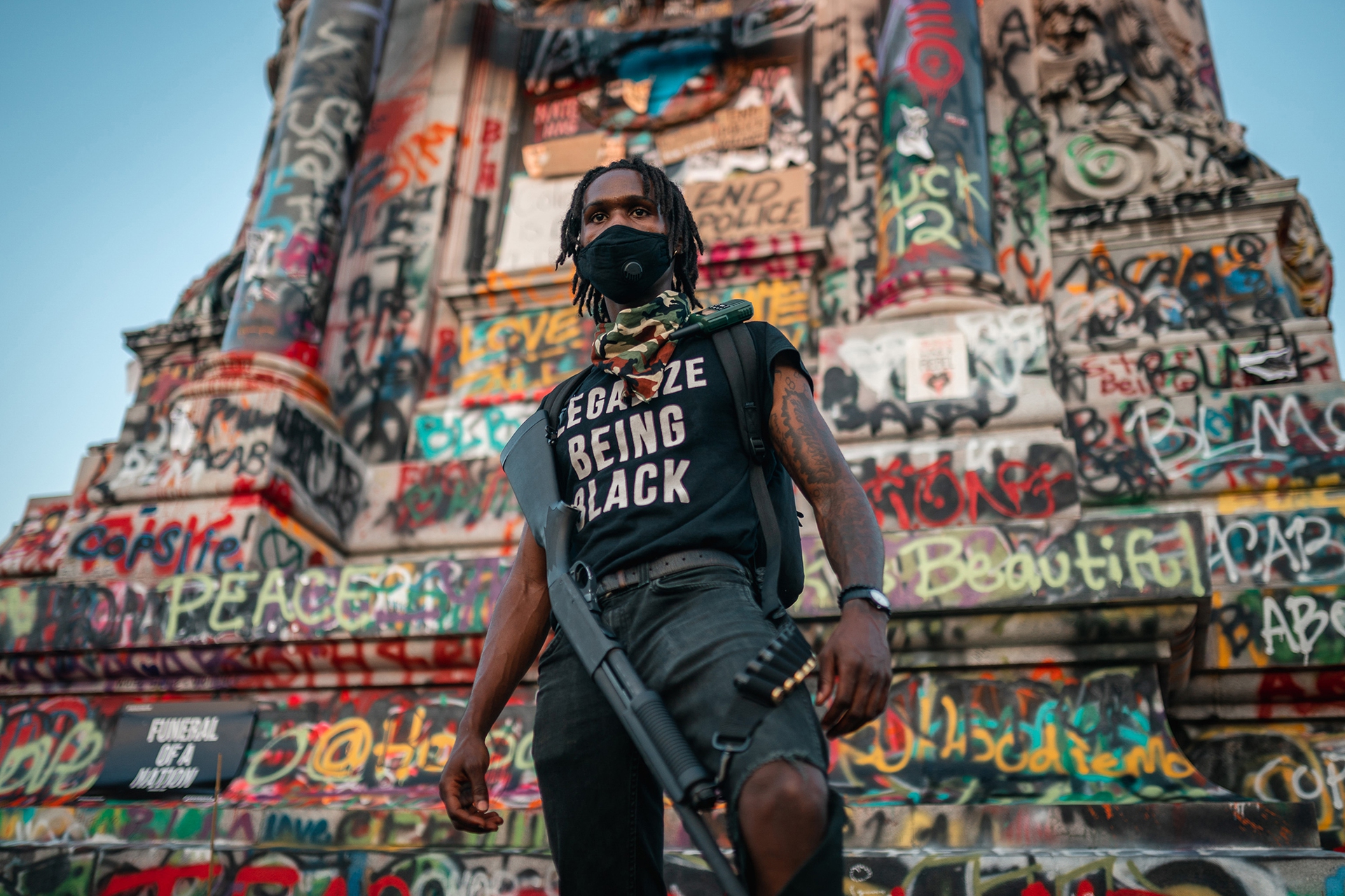 B Lovee, an armed Black Lives Matter protestor. Richmond.