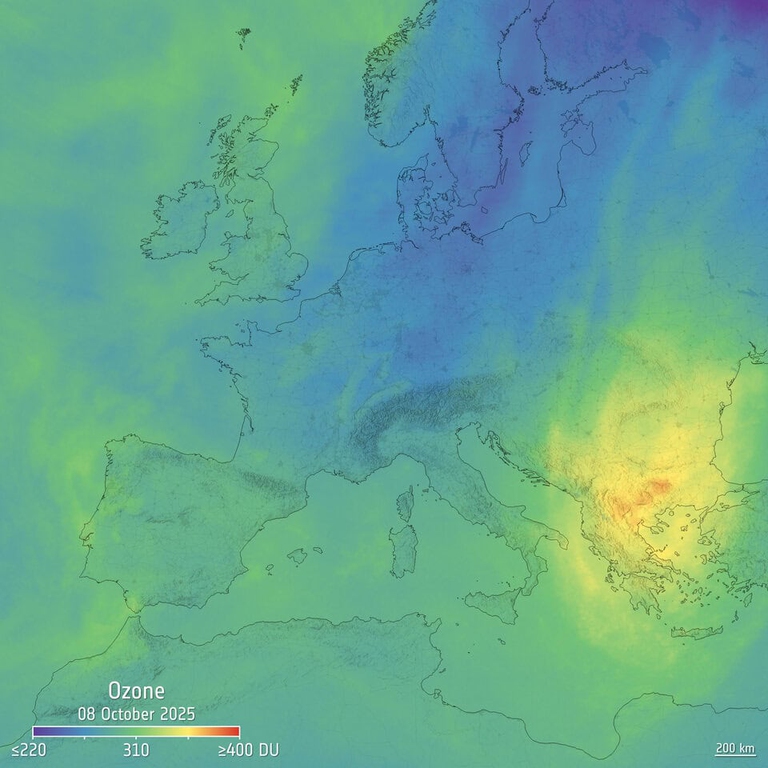 Le concentrazioni di ozono viste da Sentinel-4 © European space agency