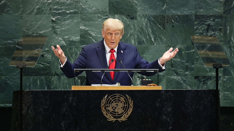Il presidente degli Stati Uniti Donald Trump durante il suo discorso all'Assemblea generale delle Nazioni Unite