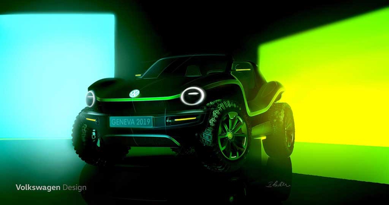 Per il momento non ha ancora un nome certo, ma la versione elettrica del dune buggy che Volkswagen presenterà al prossimo salone dell'auto di Ginevra, in marzo, potrebbe diventare realtà nel giro di pochi anni. © Volkswagen Group