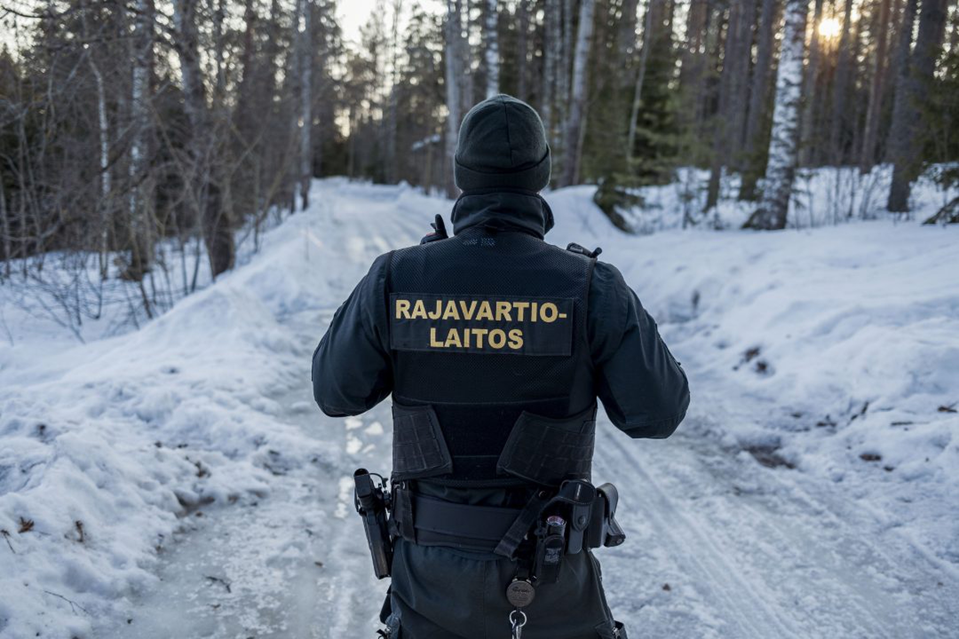 Border patrol guards at the small village of Nuijamaa, around 3 hours drive from Helsinki, another land border crossing between Finland and Russia, where the two countries are seperated by water, by a canal