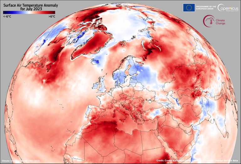 L'anomalia della temperatura a luglio 2023