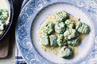 Nettle dumplings with saffron sauce