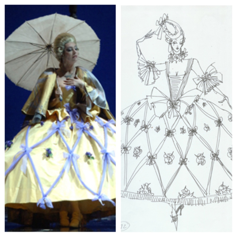 La Vedova Scaltra (costume di scena Rubelli e bozzetto del costumista Massimo Gasparon)