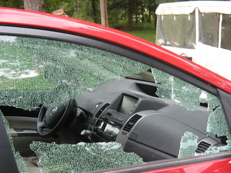 finsestrino rotto per salvare un cane