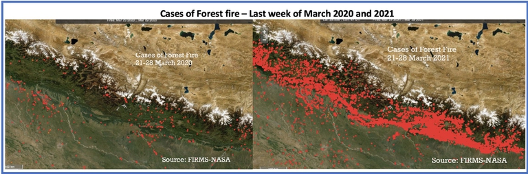 Gli incendi in Nepal visti dalla Nasa