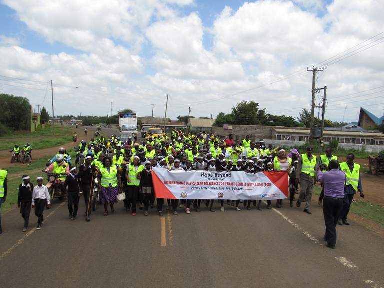A march against FGM in Kenya by the Hope Beyond Foundation 
