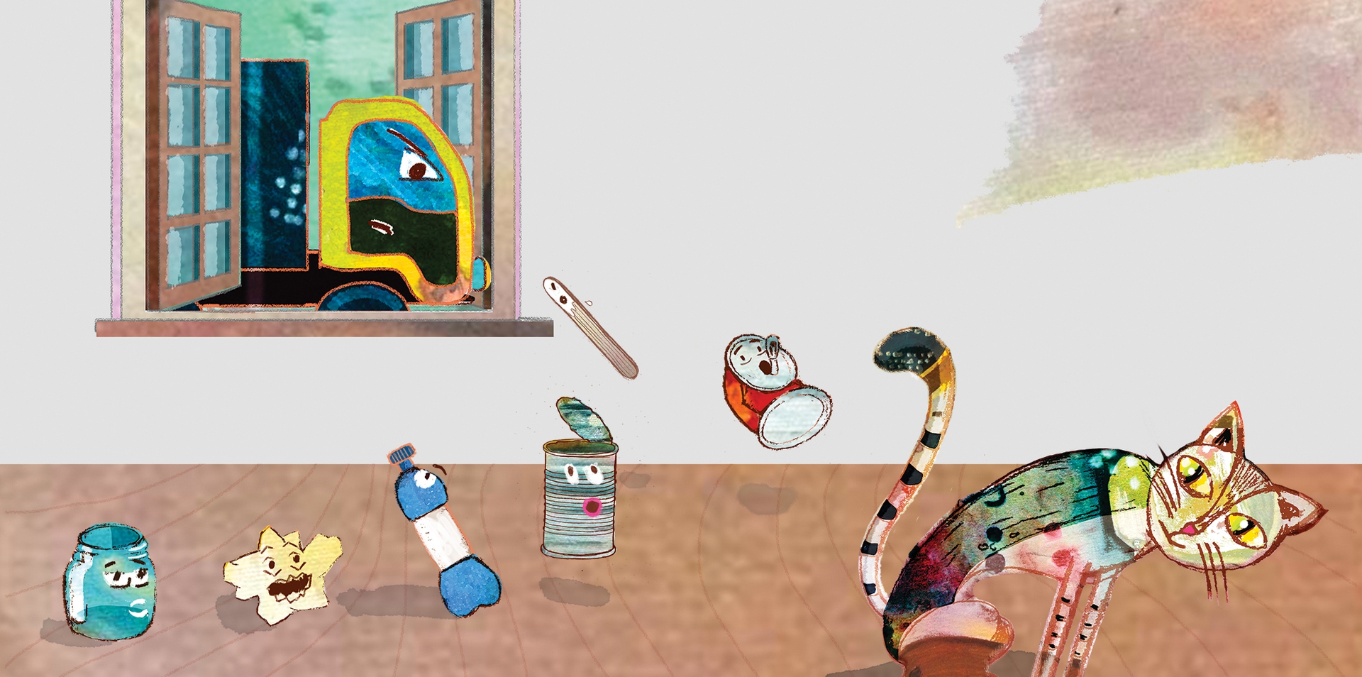 L'arrivo del camion per la raccolta dei rifiuti