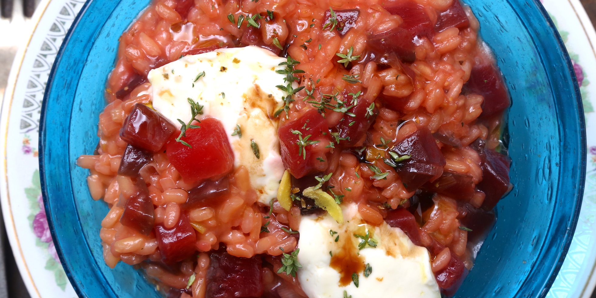 Risotto alle barbabietole con stracchino, zenzero e aceto balsamico