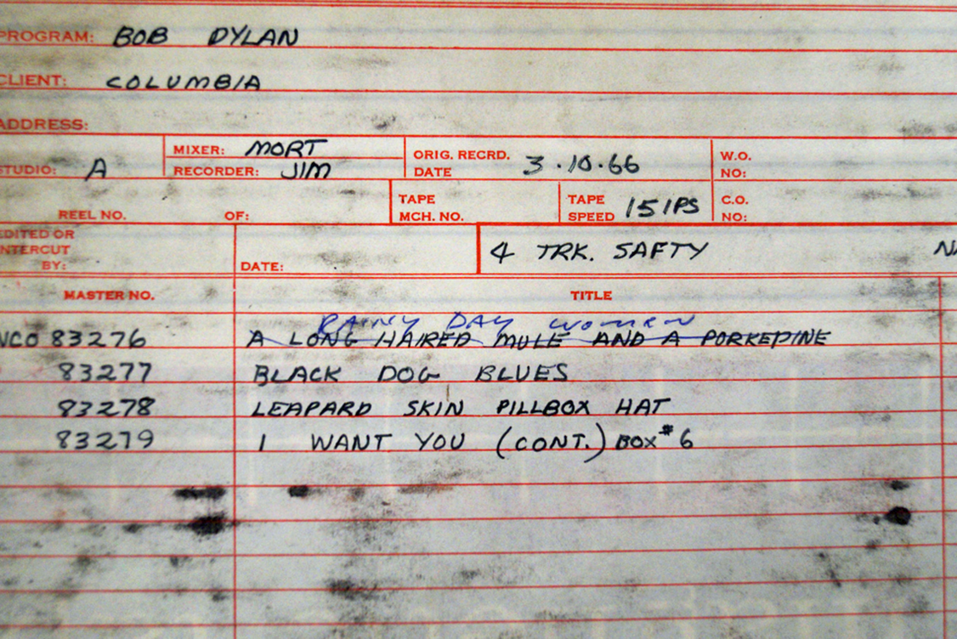 Notes from a recording session