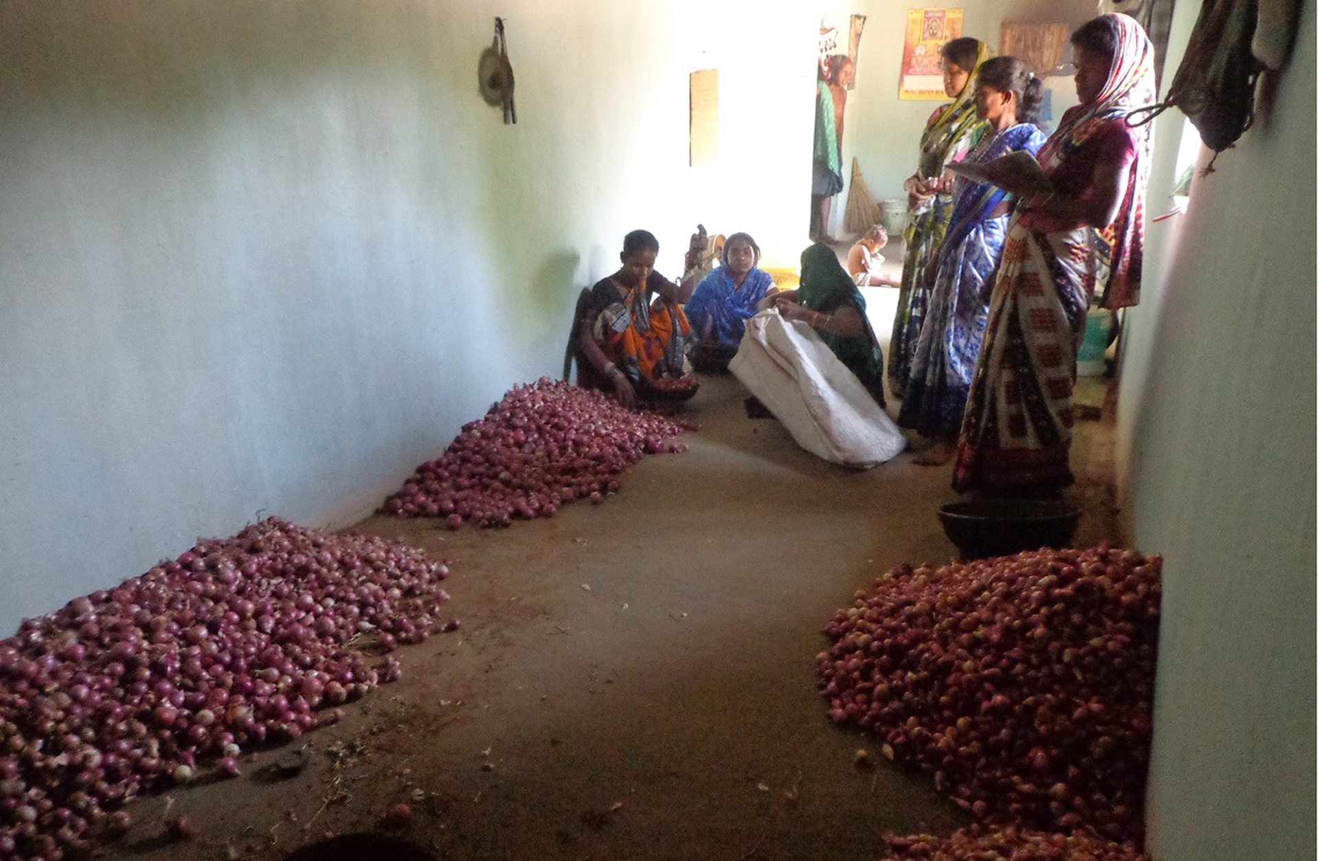 Members of Oliva Women Farmers Collective measuring their farm produce