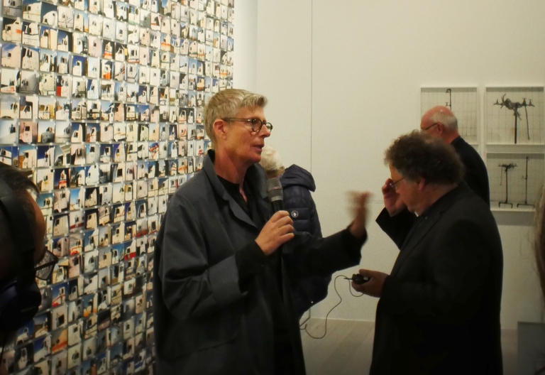 Annica Karlsson Rixon davanti alla sua opera esposta alla mostra Pendulum.