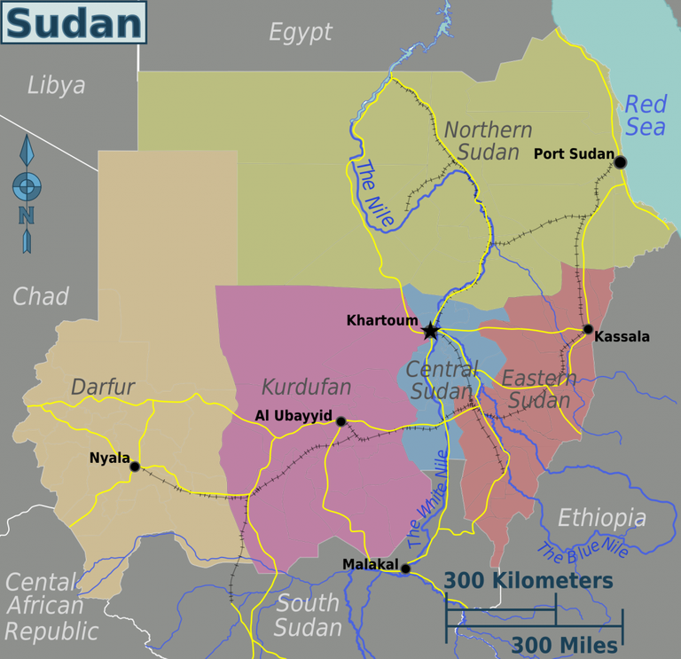 La mappa del Sudan. con il Darfur nella parte occidentale