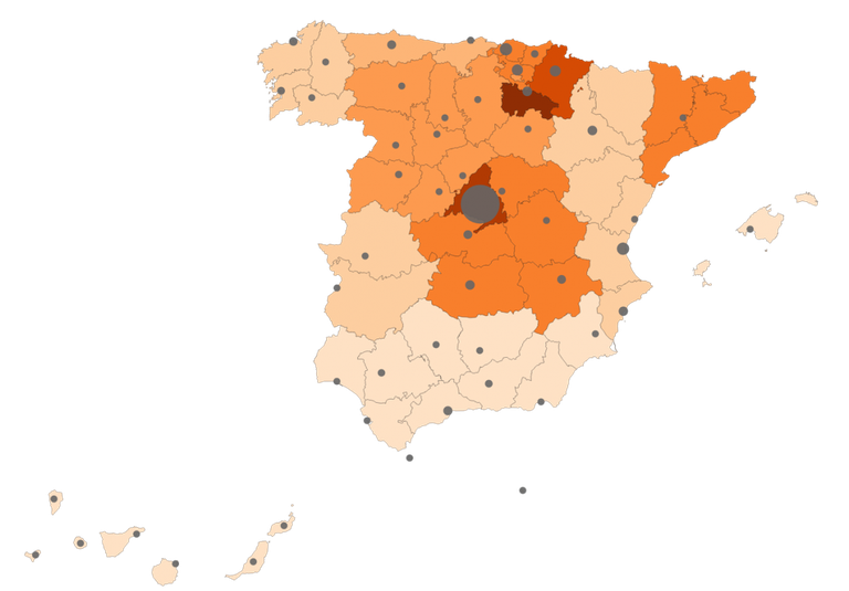 Incidenza del coronavirus nelle regioni spagnole